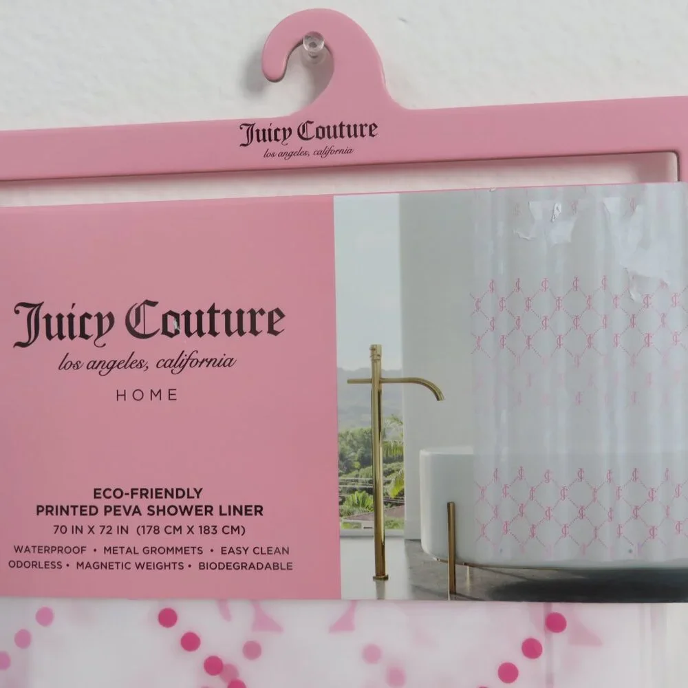 (#117) Juicy Couture PEVA Pink Logo Shower Curtain Liner Bathroom 70x72
